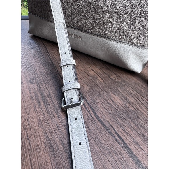 Calvin Klein Grey Handbag/Purse Adjustable Strap All Over Logo Silver Accents - Picture 3 of 12